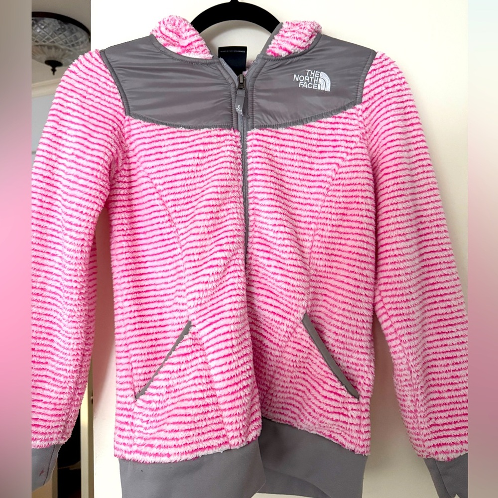 Northface fleece jacket, girls M (10/12), pink striped